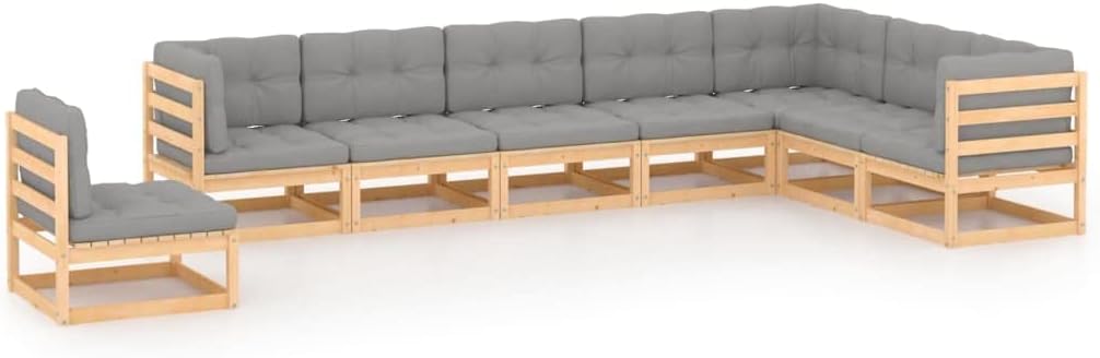 8 Piece Patio Lounge Set with Cushions Solid Wood Pine,Solid Pinewood Patio Lounge Set with Cushions for Outdoor Relaxation and Entertainment Patio Furniture, Outdoor Furniture Sets