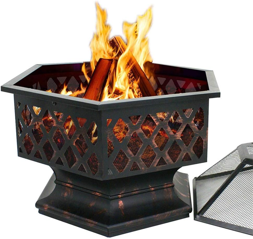 Hexagon Design Portable Metal Fireplace Stove with Mesh Cover for Fireplace Wood Stove for Picnic Bonfire Patio Patio
