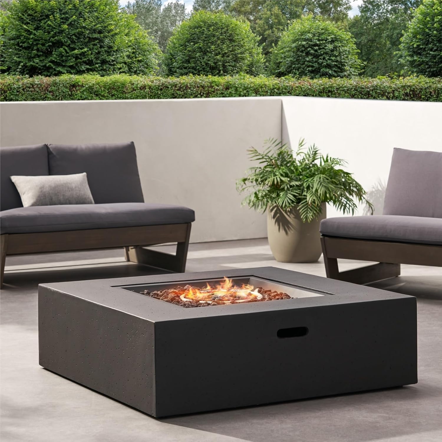 Outdoor Fire Pit Table 50,000 BTU Square MGO fire Pit - Outdoor Propane fire Pit with External Water Tank Design, Backyard Terrace Heater and for Deck, Garden and Camping Entertainment