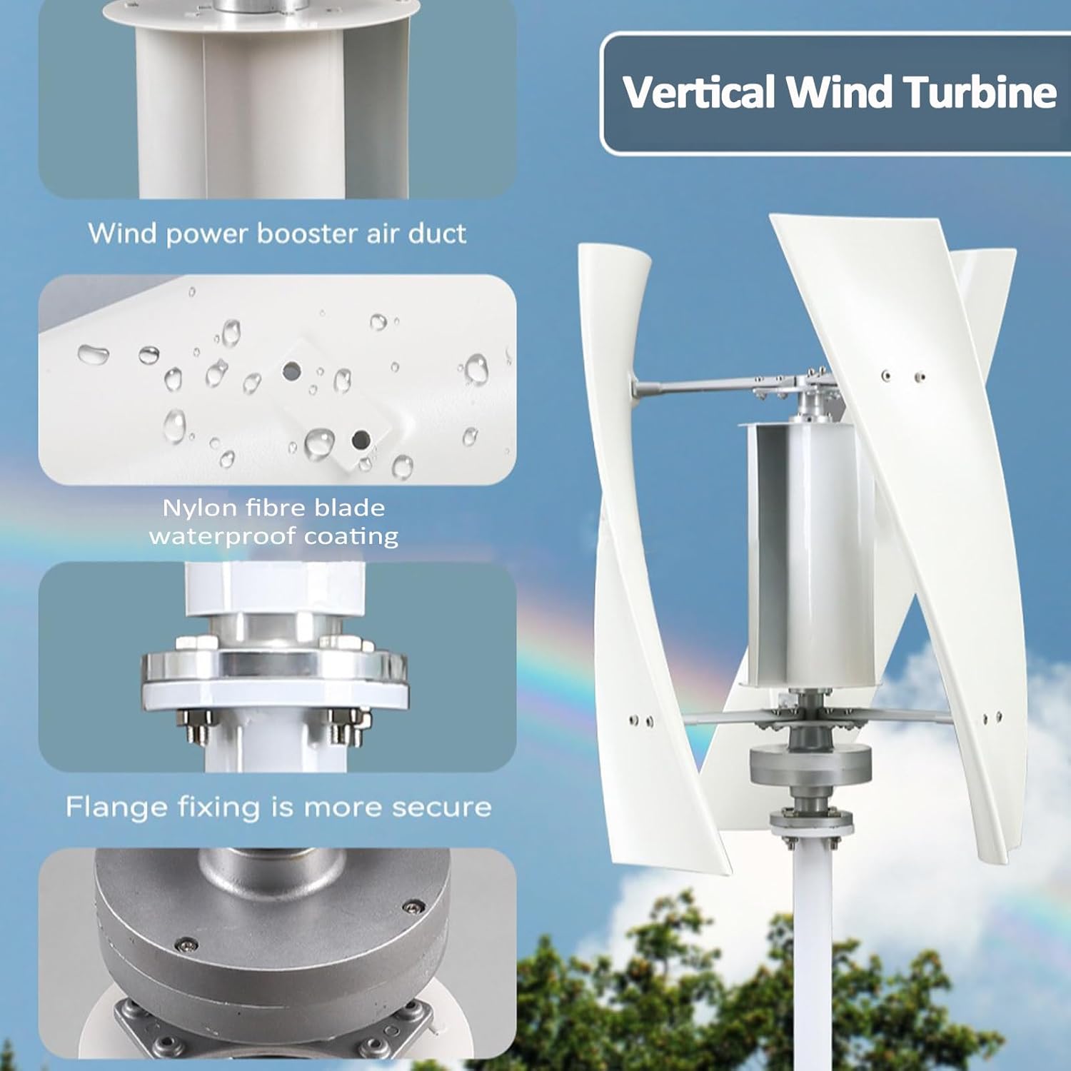 10000W Vertical Wind Turbine Generator, 3-Blade Low Noise Windmill for Home Use, 12V/24V/48V Complete Set with Controller, Efficient Renewable Energy Solution