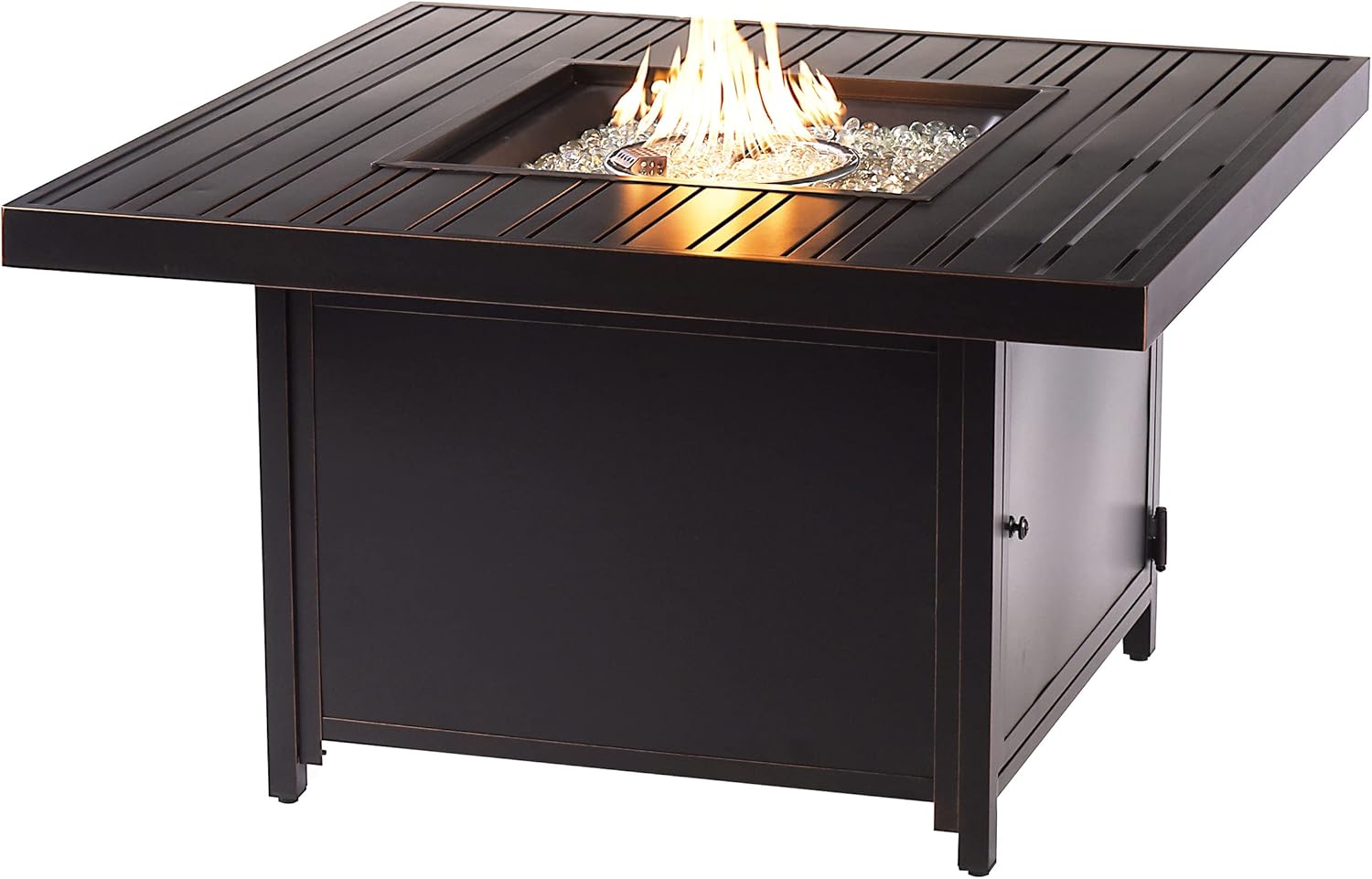 Square 42 in. x 42 in. Aluminum Propane Fire Pit Table with Glass Beads, Two Covers, Lid, 57,000 BTUs in Copper Finish