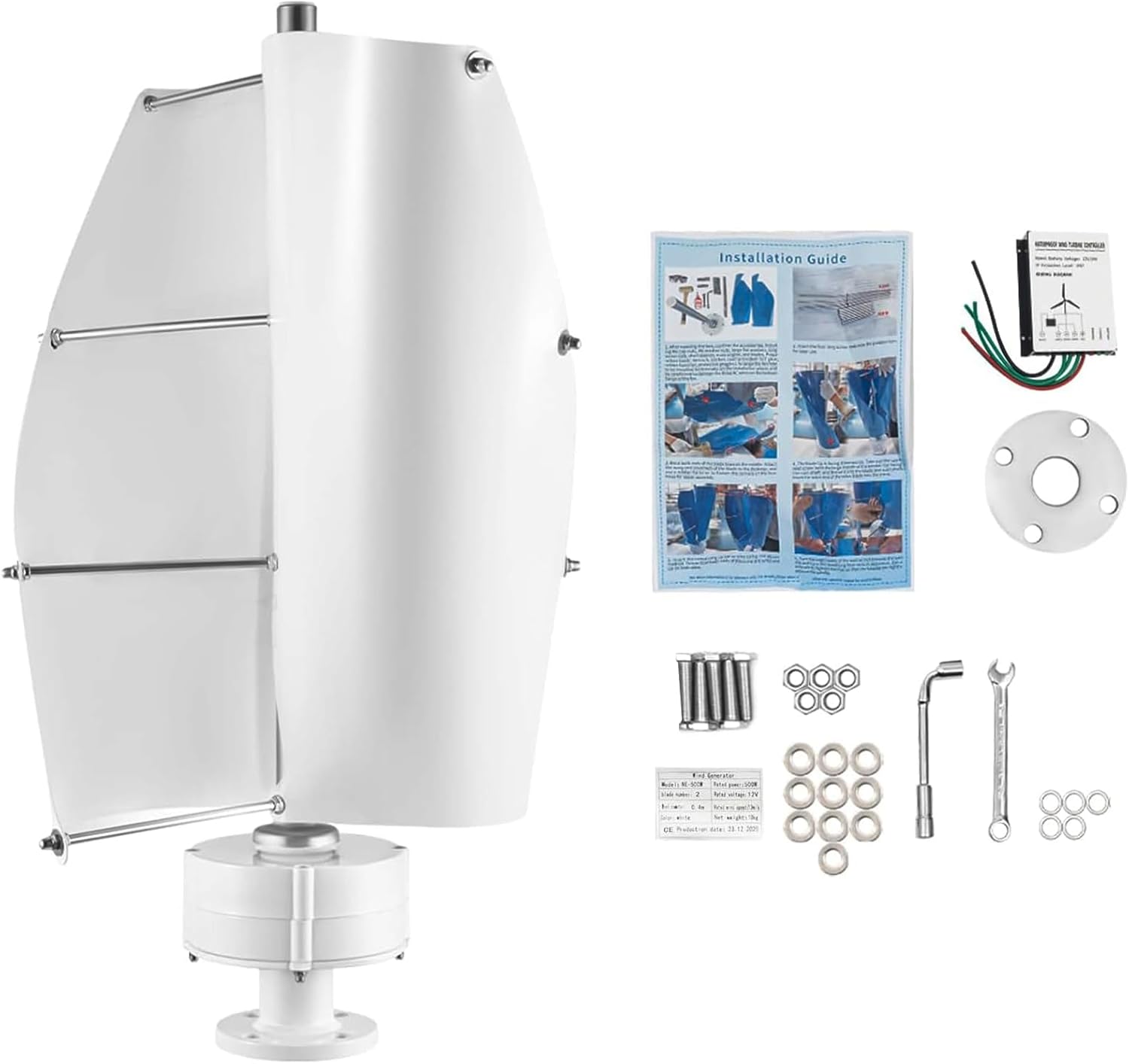 5000W Wind Turbine Generator Kit,2 Blades with Neodymium Iron Boron Blades for Outdoor Courtyard Use and Wind Turbine Systems (White)