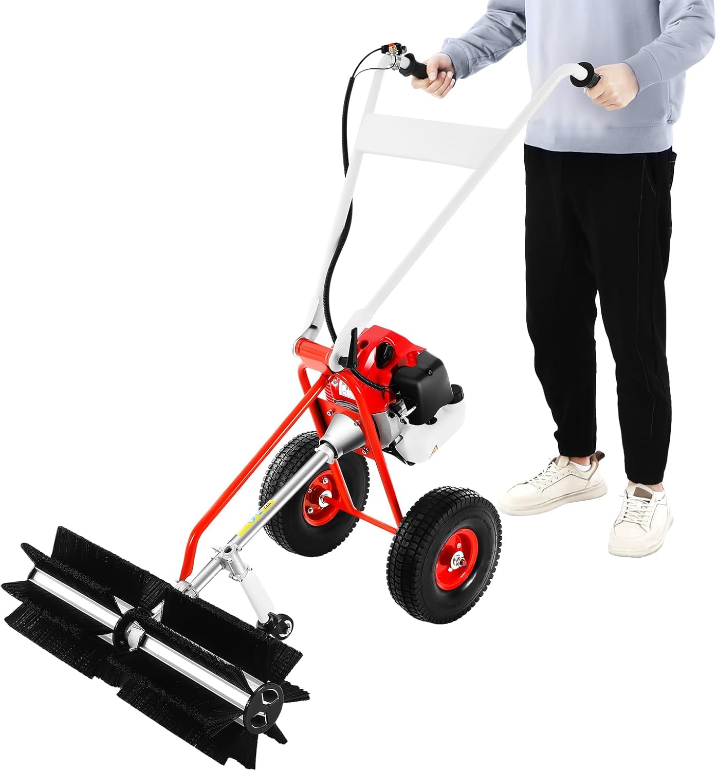 1.7HP 2-Stroke Gas Power Sweeper Broom, 43CC Walk Behind Snow Sweeper Broom, Portable Artificial Grass Brush Power Brooms with 23.62 Inch Sweeping Width for Garden Lawn Yard Doorway