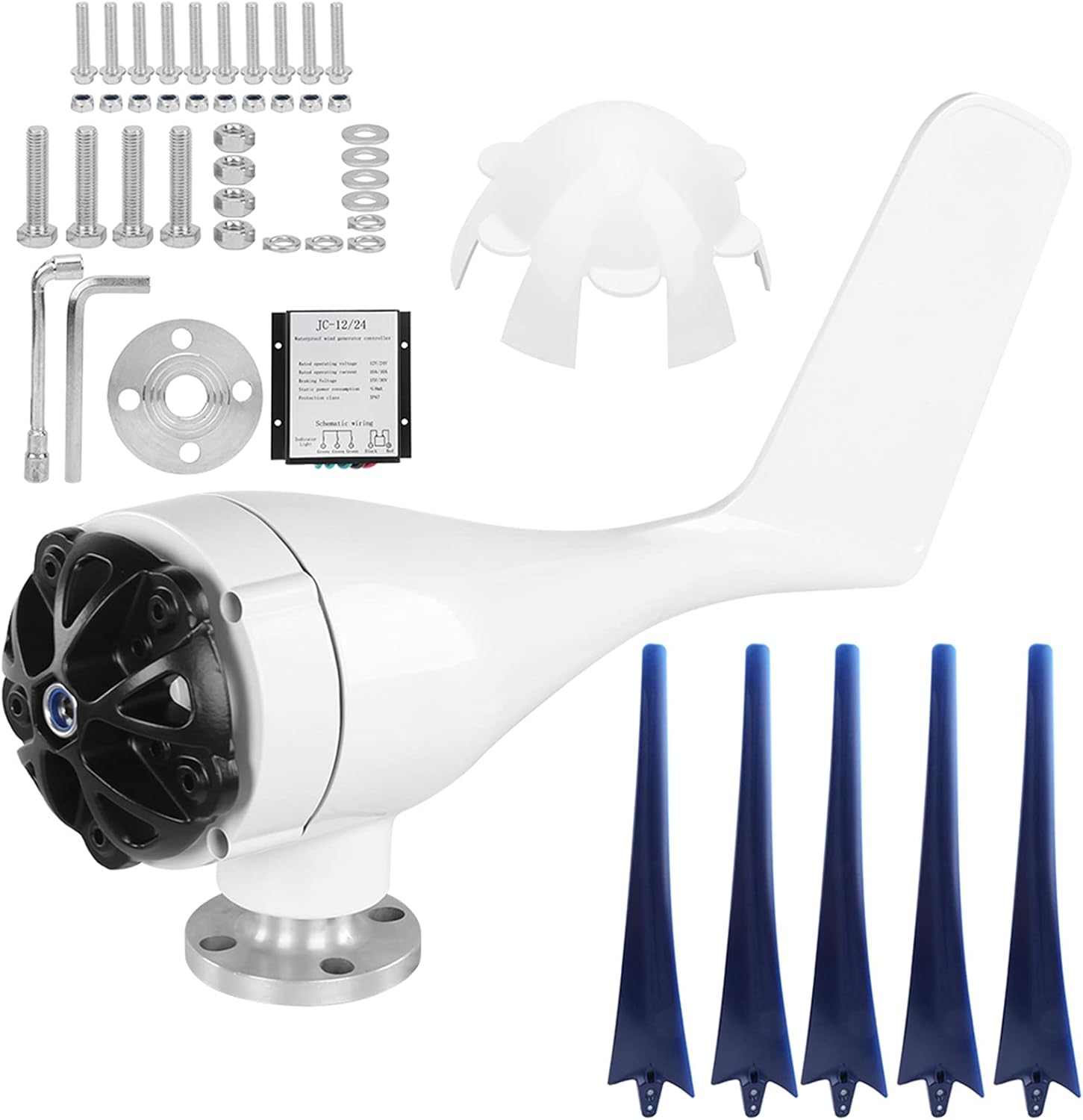 100W Wind Turbine Generator 12V 48V, 5 Blades High Efficiency Power Supply - Durable Alloy Build, Low Noise Operation, Ideal for Home and Mobile Use (24V)