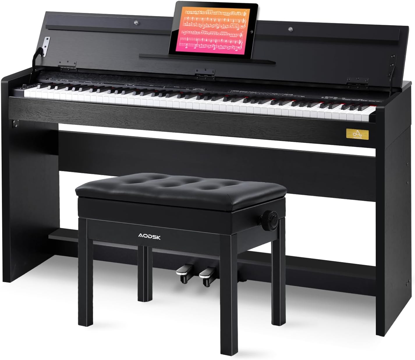 AODSK 88 Key Weighted Action Digital Piano,Grade Hammer Action Keyboard with Furniture Stand and Triple Pedals PB-85+AODSK Adjustable Wooden Piano Bench ALP-22