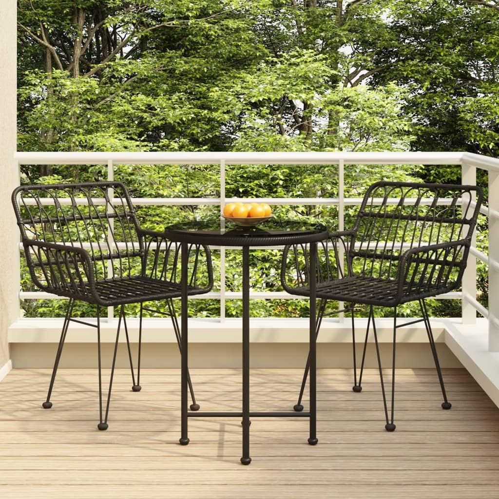 3 Piece Patio Dining Set Black Poly Rattan,Stylish and Durable Patio Dining Set: for Outdoor Gatherings Furniture Sets for Patio, Lawn & Garden