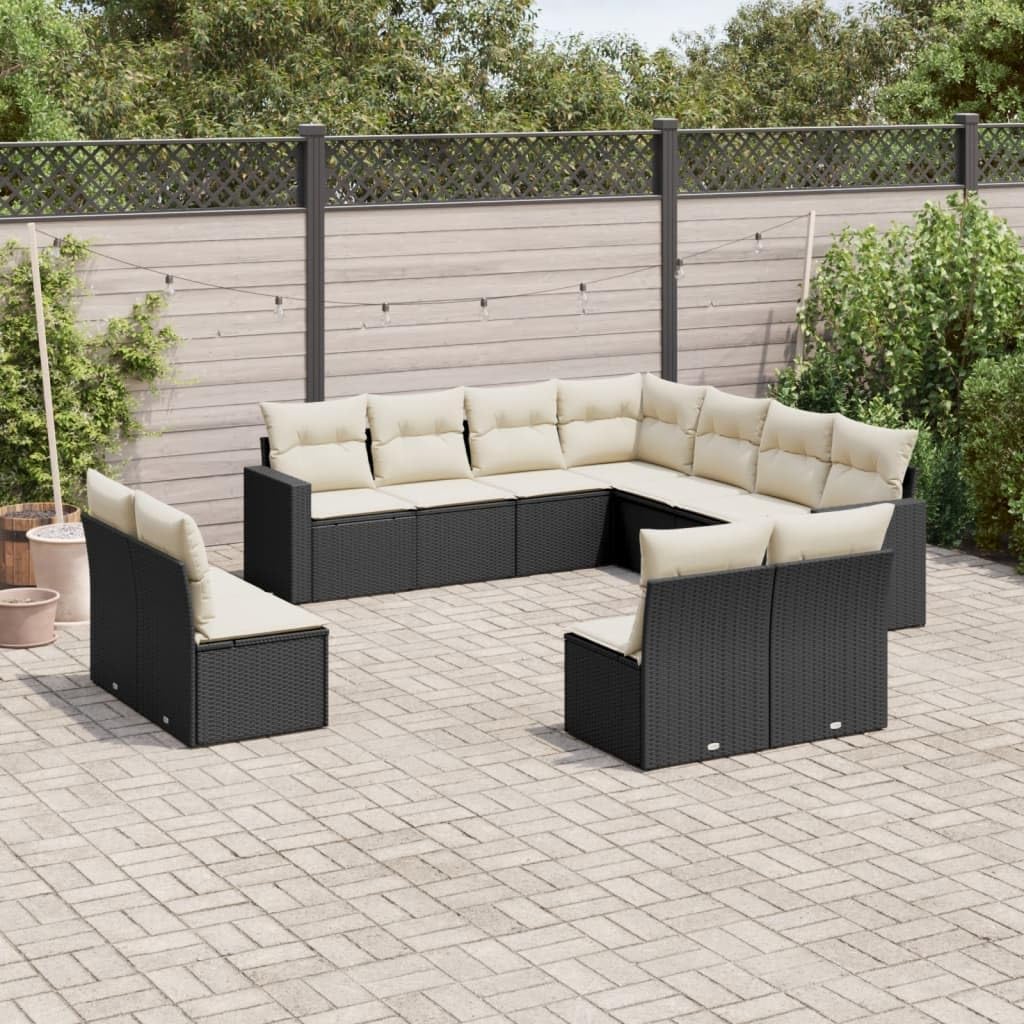 Garden Sofa Set Black PE Rattan, 11 Piece Modular Outdoor Furniture Set with Cushions, Weather-Resistant Patio Seating for Balcony, Terrace
