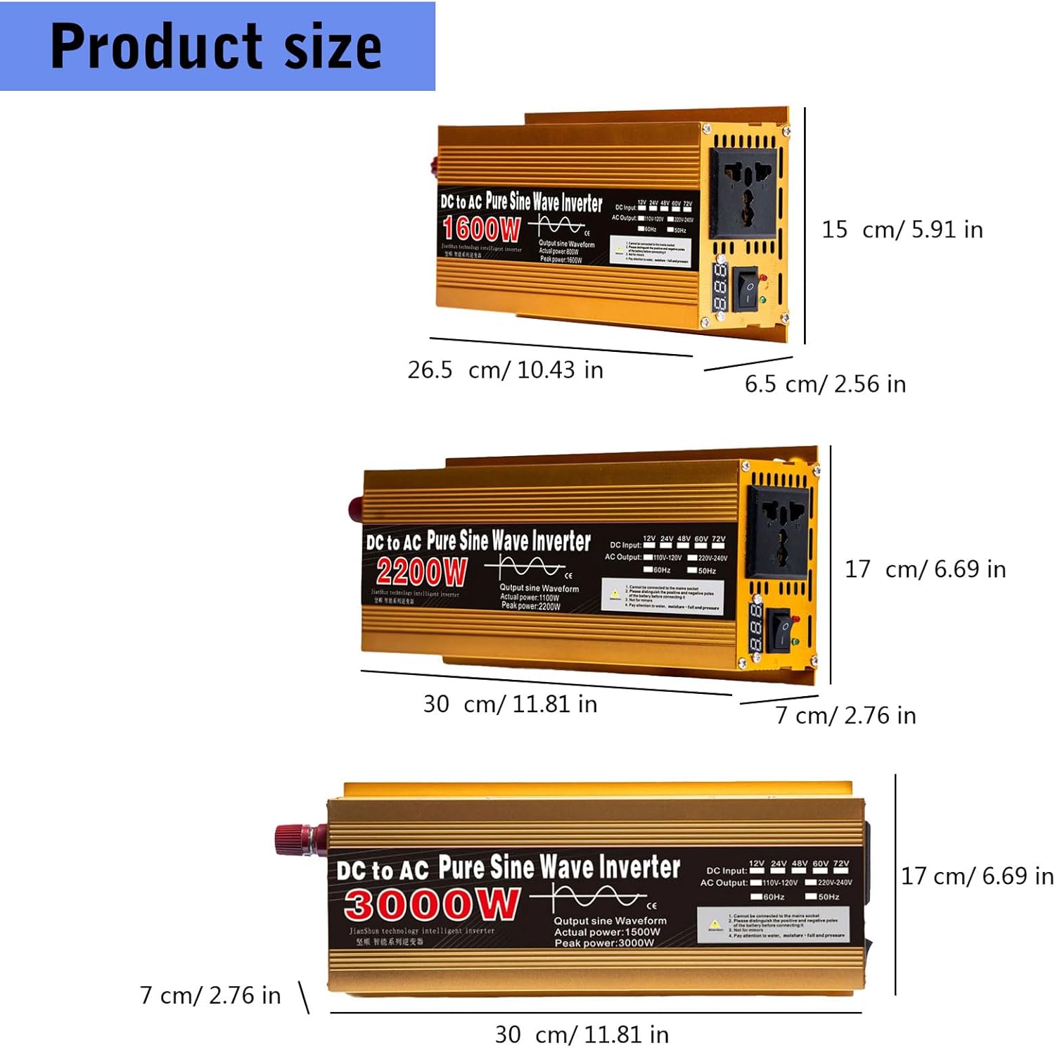 Multifunction 12V To 1600W ABS Sine Waving Inverters & Stationary Solar Power Inverters For Homes Office & Field Work