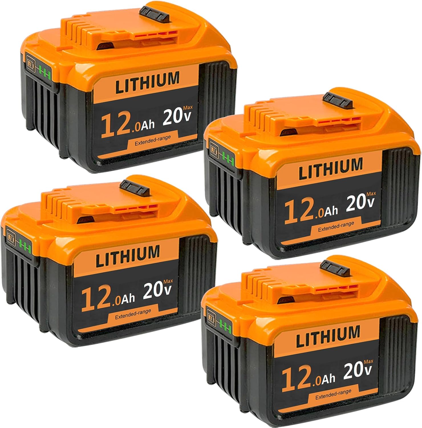 12000mAh Replacement for Dewalt 20V Max Battery Compatible with Dewalt 20V Battery DCB200 DCB202 DCB203 DCB204 DCB206 Compatible with Cordless Power Tools (4 Battery)