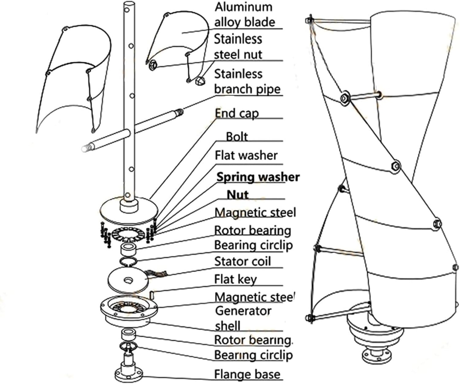 Wind Turbine Generator, 8000W Vertical Wind Generator with Controller, Maglev Wind Turbine Generator for Home Camping RV, Electromagnetic Power Generator Equipment (220V)