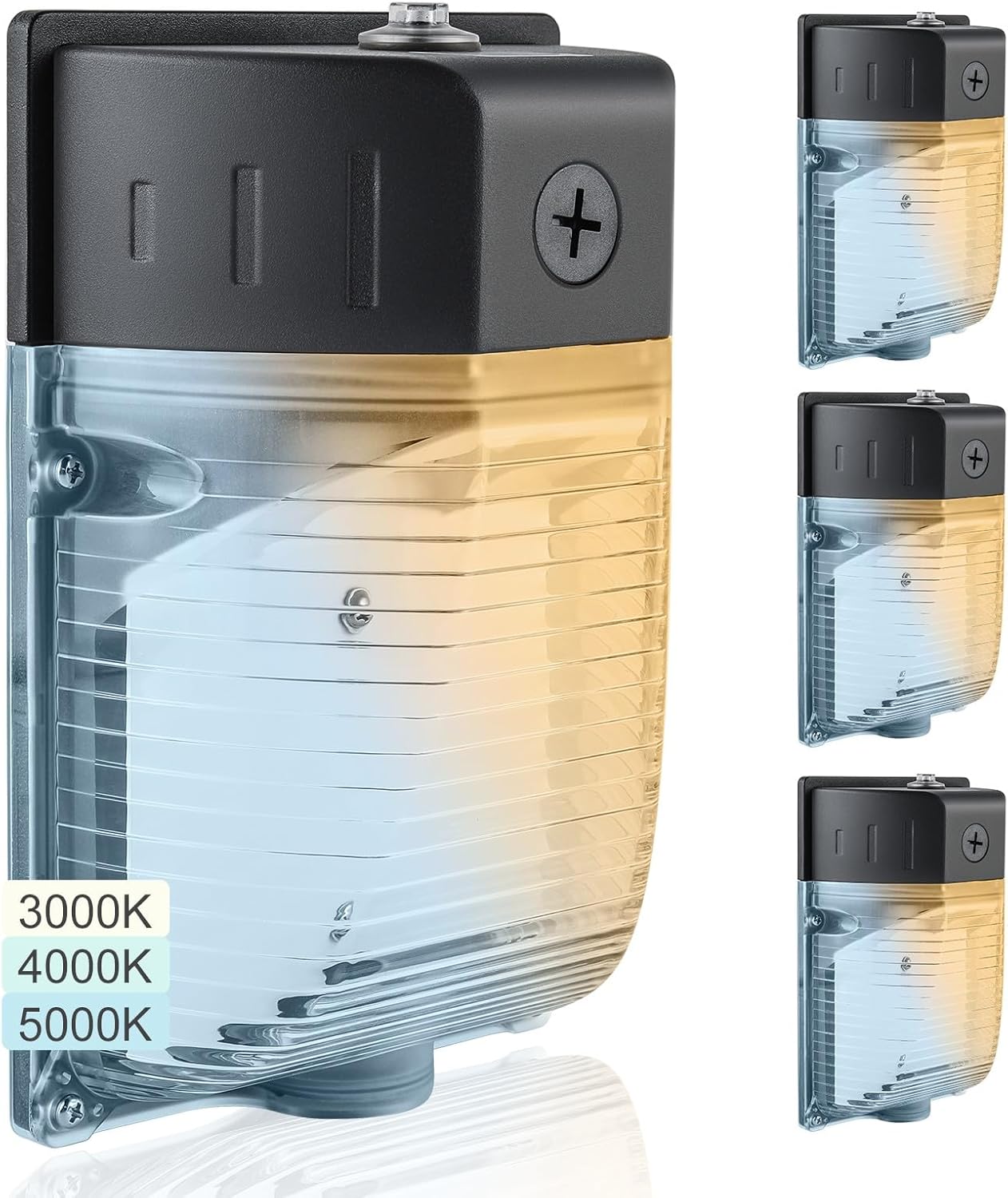 25W LED Wall Pack Light with Photocell 4Packs, 3000/4000/5000K 3CCT, 10/15/20/25W Selectable, Commercial Security Lighting Outdoor LED Wall Lights for Porch Garage Warehouse, 100-277VAC, ETL Listed