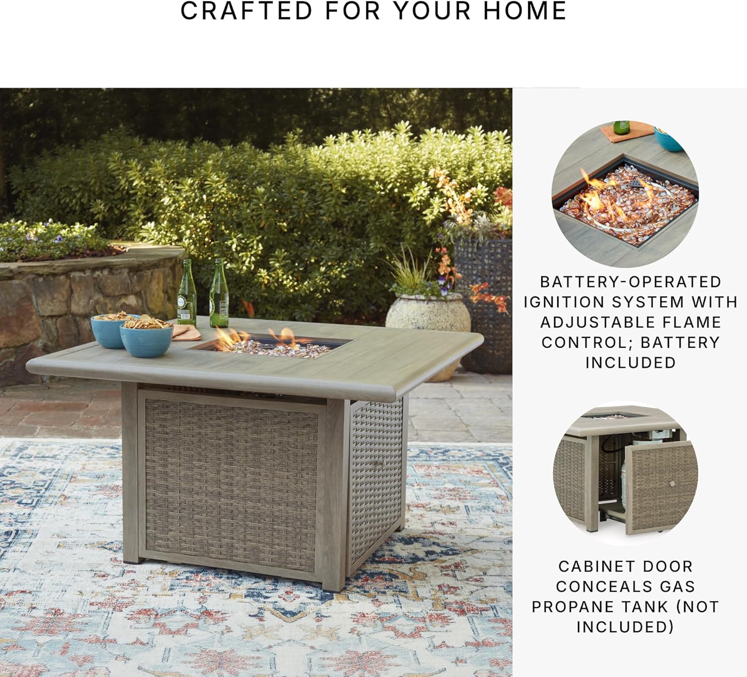 Aluminum Cliff Trails Rectangular Fire Pit Table by Ashley Furniture