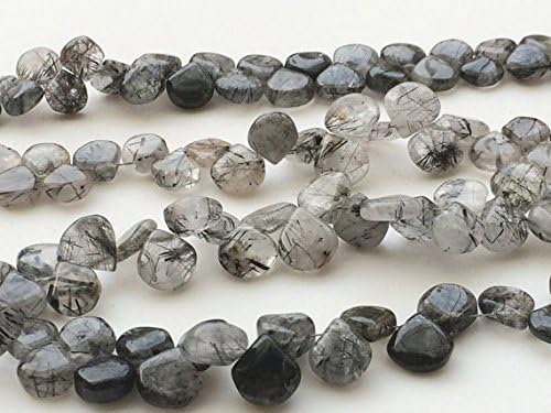 1 Strand Natural Rutiliated Quartz Plain Heart Briolette, Rutile Quartz Necklace, 7-11mm, 8 Inch