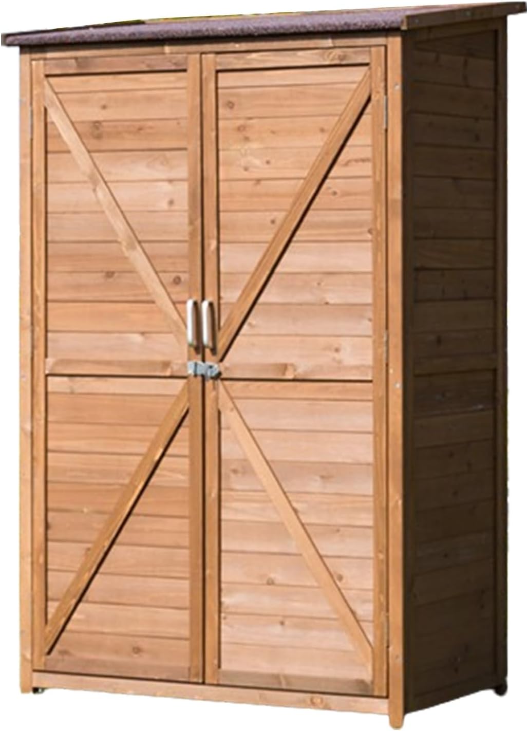 Outdoor Lawn Garden Storage Shed, Wooden Storage Shed with Latch, Detachable Shelves & Weather Resistant Pitch Roof, Outside Waterproof Tool Storage Shed for Patio Furniture (One Color Brown)