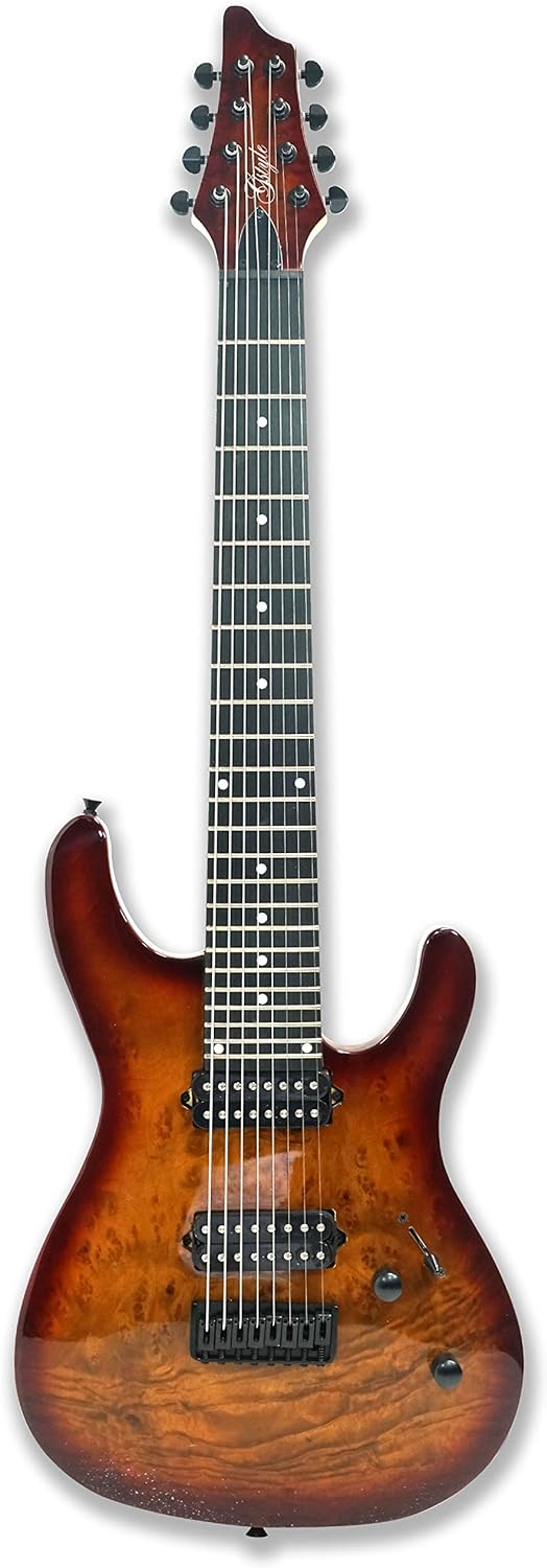 Gstyle 8 String Electric Guitar Burl poplar veener top okoume Wood Body Bolt On Maple Neck Poplar Wood Body (Right-handed) (ES-800)