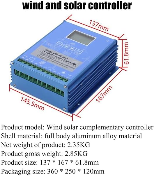 MPPT Wind Solar Hybrid Charge Controller 5000W 12V 24V 48V Solar Panels Charge Regulator with Dump Load LCD Display for Wind Turbine Windmill Charging Battery