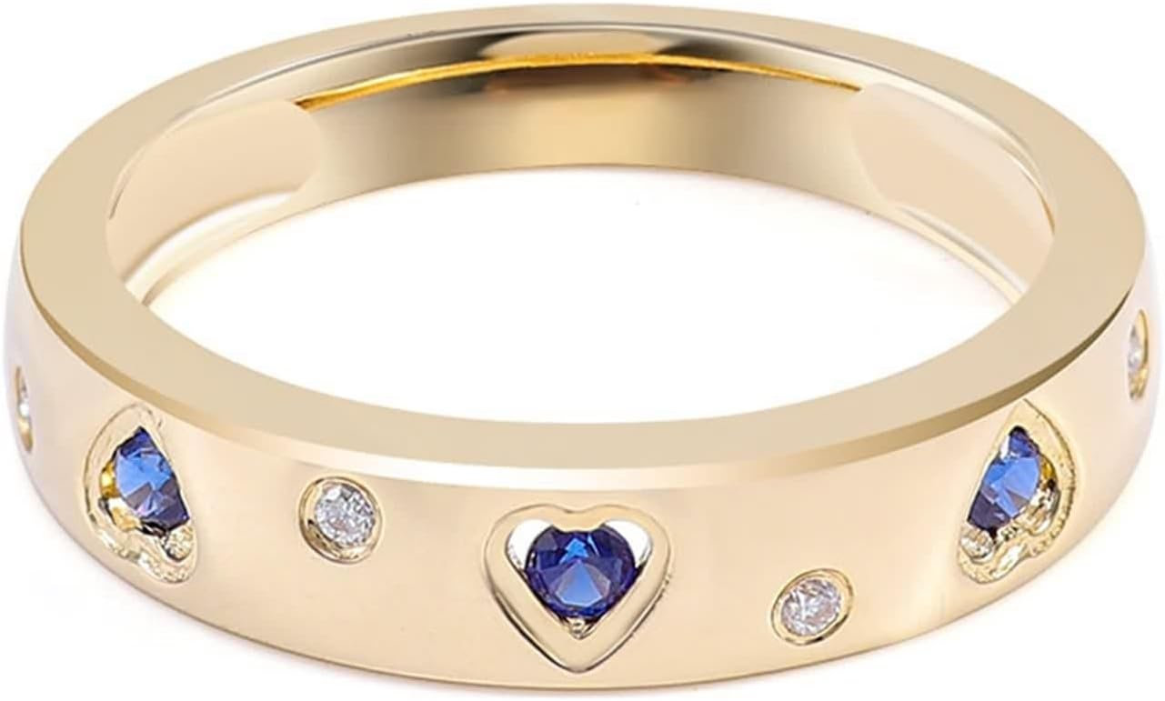 Heart Engagement Rings for Women, Promise Ring Lab Created Sapphire Band Yellow Gold Birthday Gift for Her