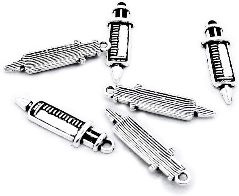 Antique Silver Tone Jewelry Making Charms Crafting Beading Craft AA380 Syringe