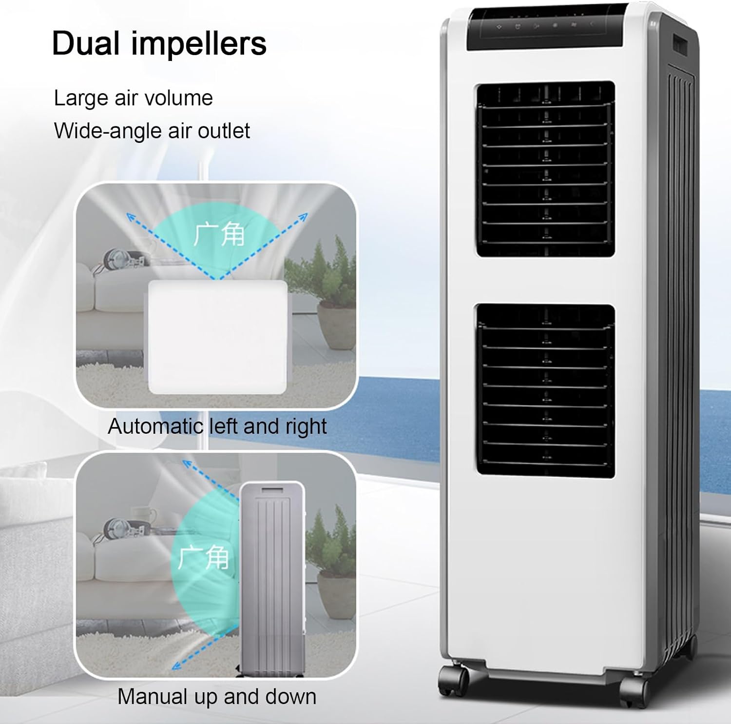 Evaporative Air Cooler with Remote Control, 3-in-1 Portable Air Conditioner, Windowless Air Conditioner, 8 Gal Water Tank, 3 Speeds, 7H Timer, Water Shortage Reminder for Room Bedroom Office(38x38x115