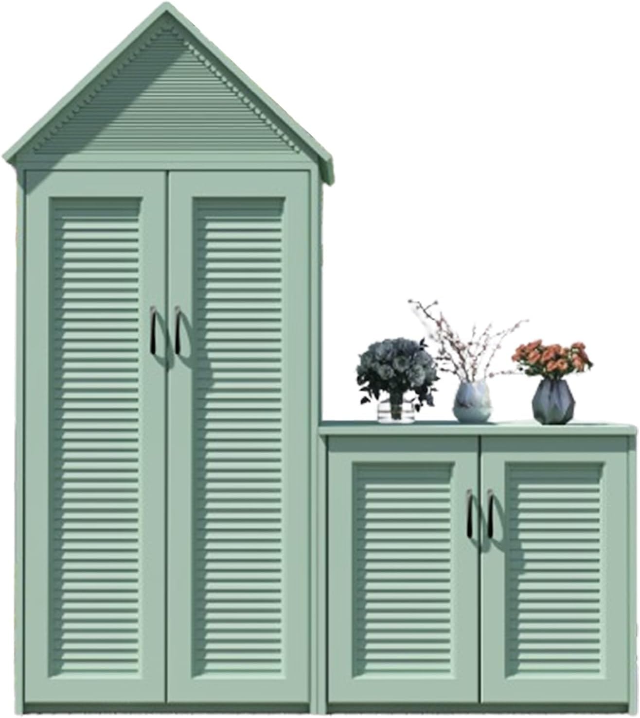 Metal Outdoor Storage Shed, Waterproof Outdoor Sheds, Outside Vertical Tall Tool Shed for Storing Mower, Watering Hose, Patio Lawn Backyard (One Color Green)