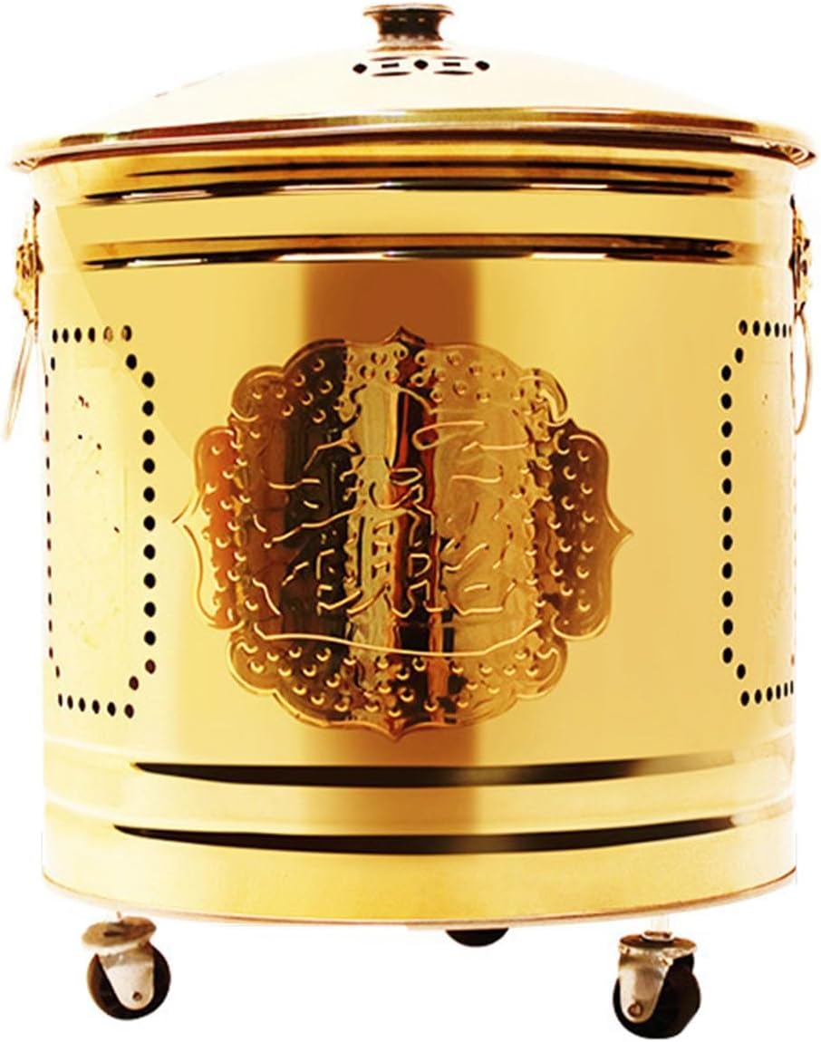 Fire Pit Stainless Steel Incinerator Cage Paper Burner Incinerator with Lid Burn Barrel Wood Burning Fire Pit Backyard Bonfire Fire Pit for Home and Garden.(Gold,48x53CM/18.9x20.9IN)