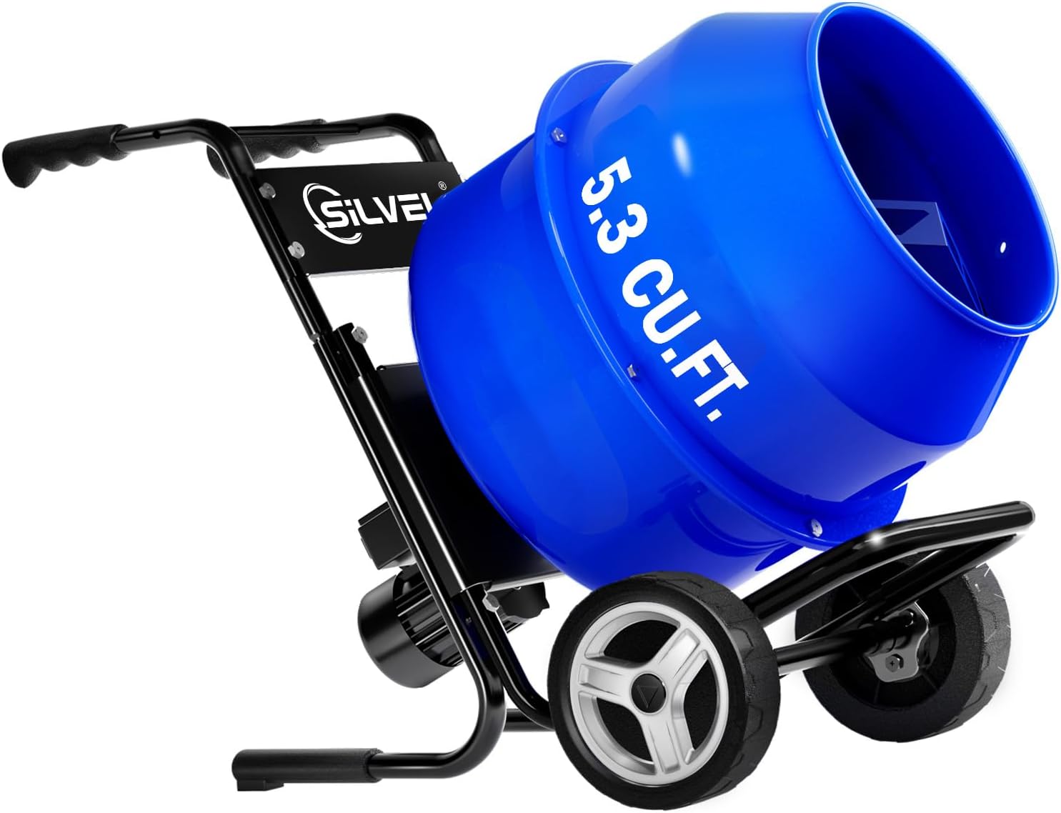 SILVEL Concrete Mixer 5.3 Cu.Ft. – 750W 1HP Cart-mounted Electric Cement Mixer, Heavy Duty Power Cement Mixing Machine for Mortar, Stucco and Fodder, Blue