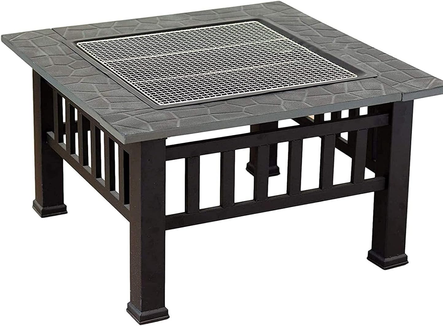 BBQ Grill Outdoor Fire Pits Outdoor Wood Burning Outdoor Fire Pits, Metal Square Firepit Patio Stove BBQ Grill Fire Pit Bowl with Spark Screen Cover,Log Grate, Poker with Cover BBQ Cook