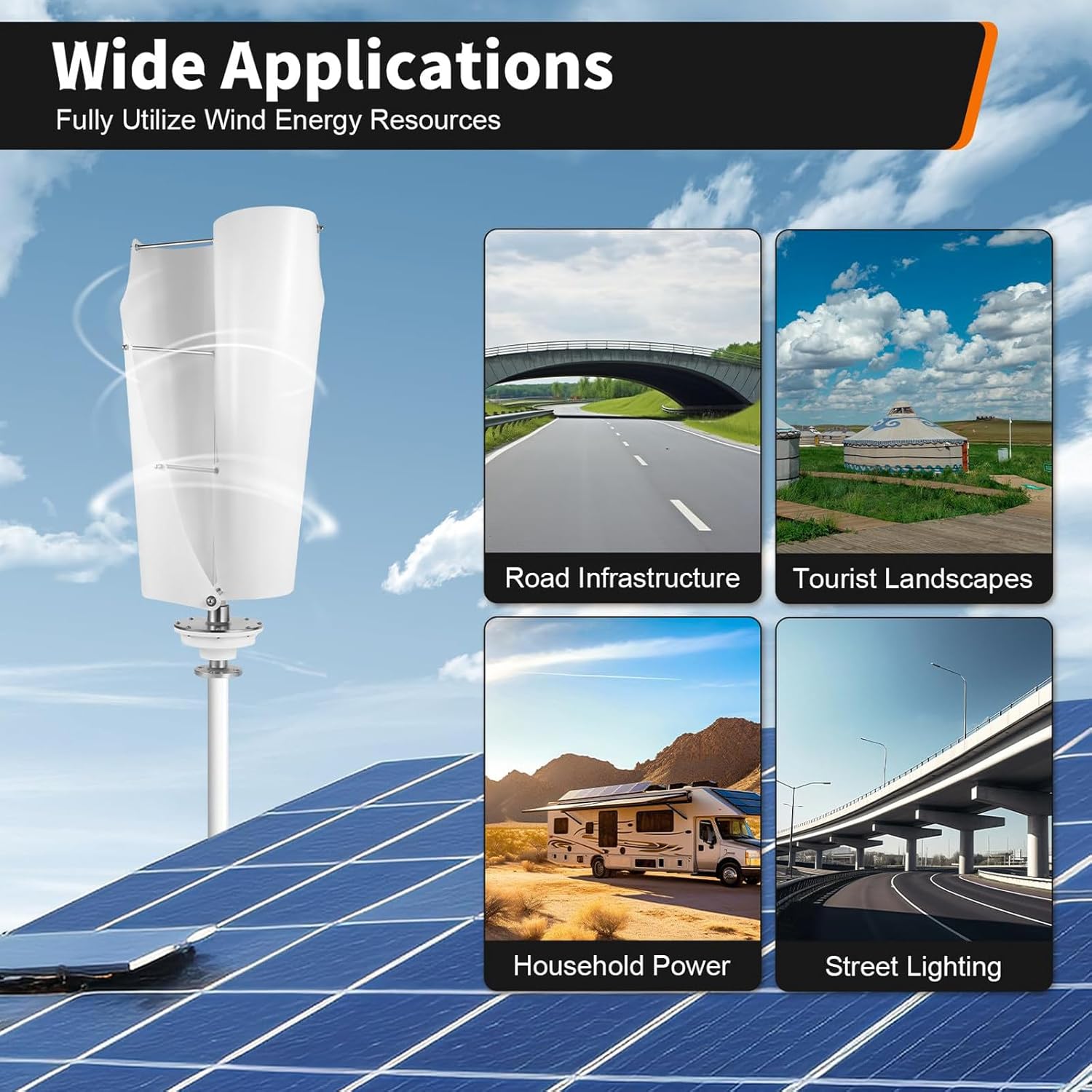 12V/24V/48V Vertical Wind Turbine Generator, 5000W Aluminum Alloy Maglev Wind Generator, for Home Power Generation, Road Street Lights,12V