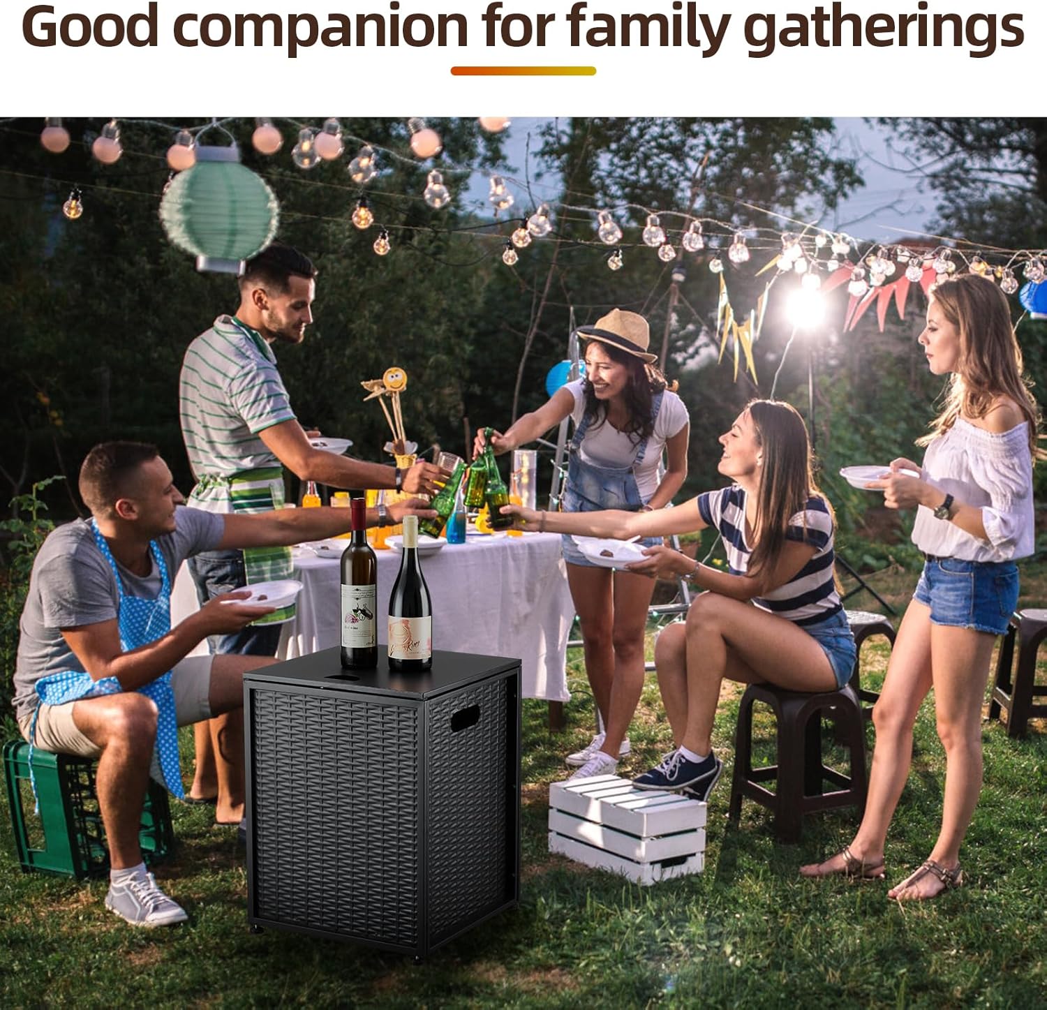 Propane Tank Cover Table, Storage for 20 lbs Propane Tank, 16-Inch Hideaway Table with Side Handles, for Gas Fire Pits - Black