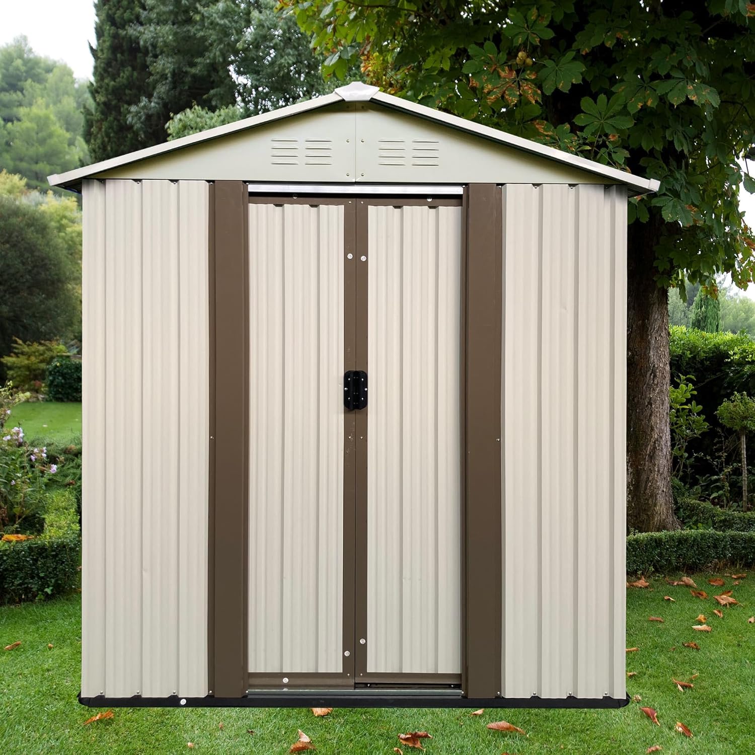 ZeHuoGe Outdoor Storage Sheds, Garden Shed, Utility Tool House with Lockable Door, Heavy Duty Storage House (Cream White, 5 X 3 FT)