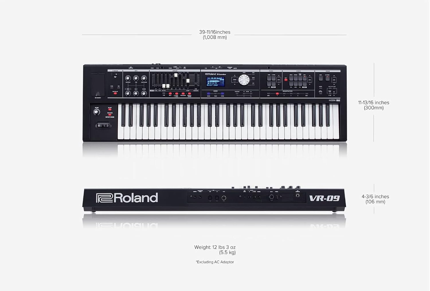 Roland VR-09-B 'V-Combo' | Travel-Ready 61-Note Keyboard with All the Sounds You Need (VR-09-B)