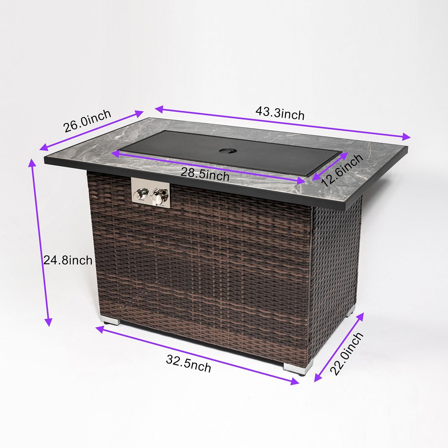 44 inch Outdoor Pit Table Propane fire Table with Ceramic Tabletop Gas Square Heating Table