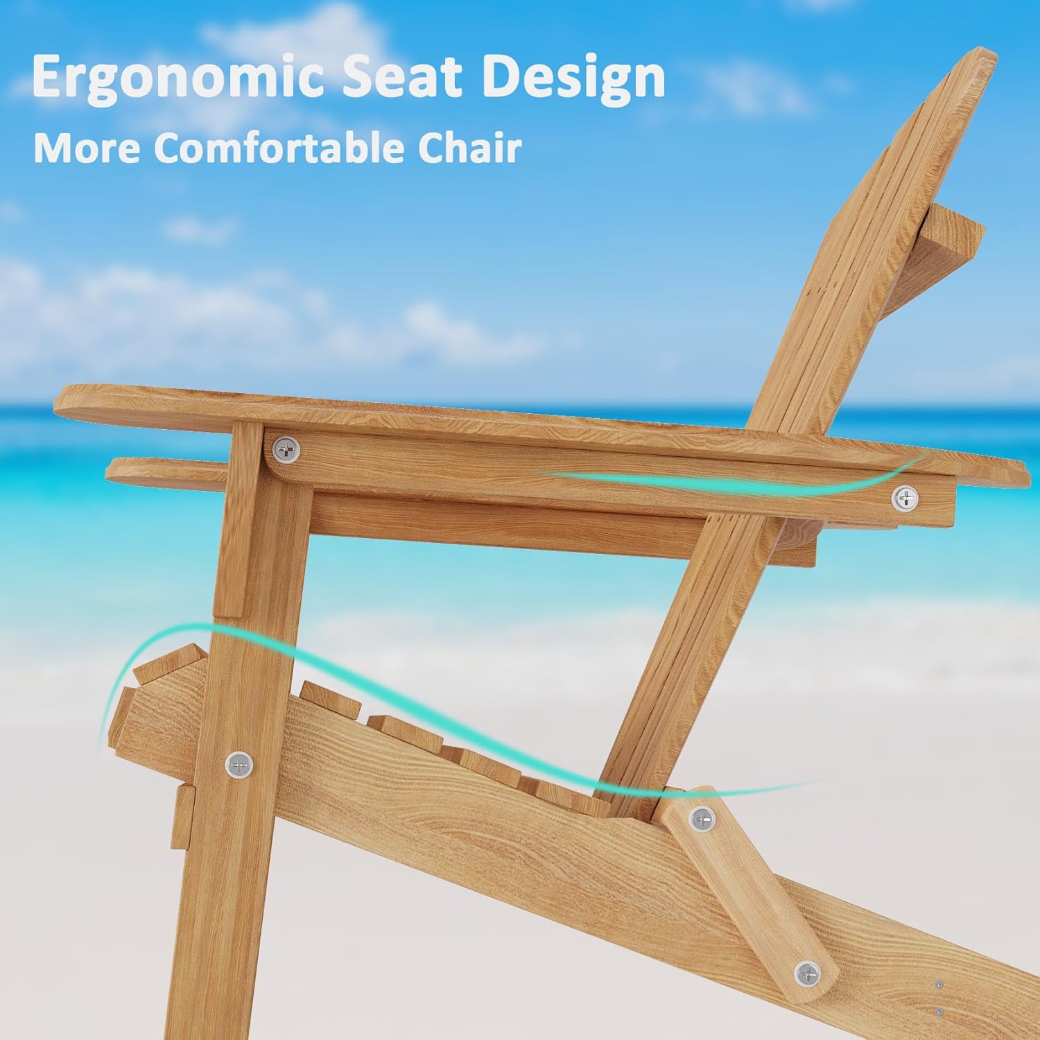 Adirondack Chairs Set of 2, Folding Wooden Adirondack Chair, Fire Pit Chairs, Outdoor Lounge Furniture for Yard, Garden, Patio (Natural)