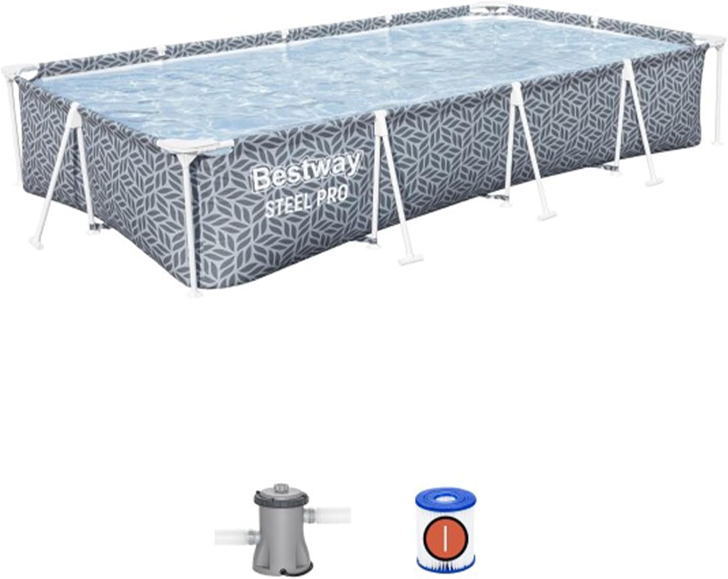 Bestway Steel Pro Rectangular Swimming Pool Above Ground Outdoor Backyard Framed Pool Set with 330 Gallon Filter Pump, 12' x 6' 7