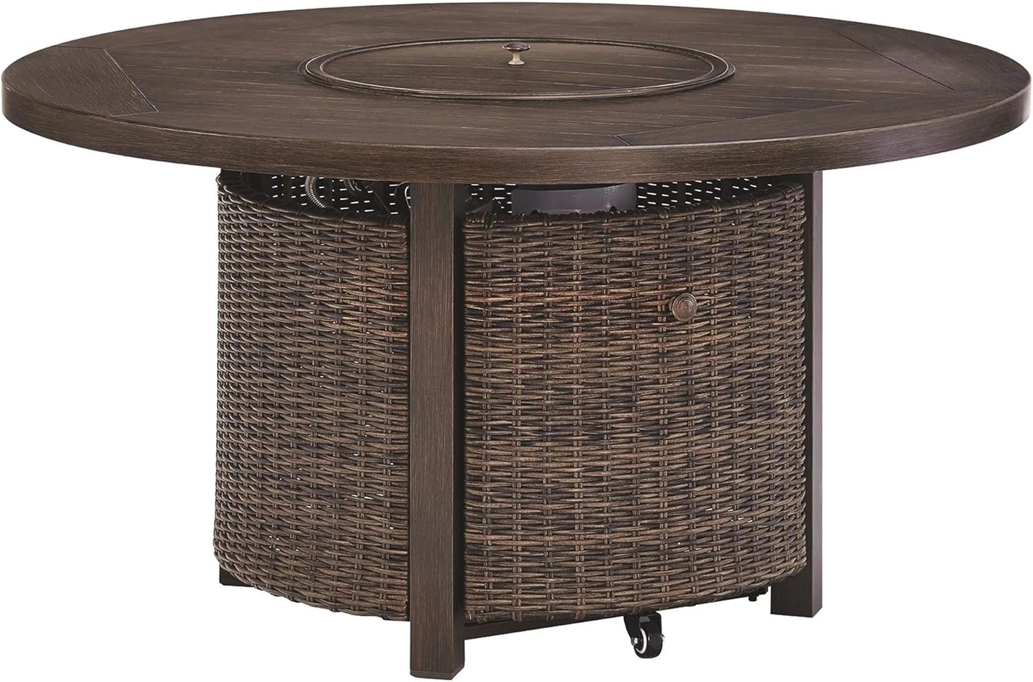 Benjara BM210647 48 Inches Round Fire Pit Table with Handwoven Resin Wicker, Brown