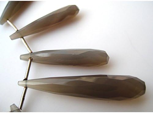 1 Strand Natural Grey Chalcedony Beads, Briolette Beads, Tear Drop Beads, Faceted Gemstones 9x44mm to 6x22mm 6