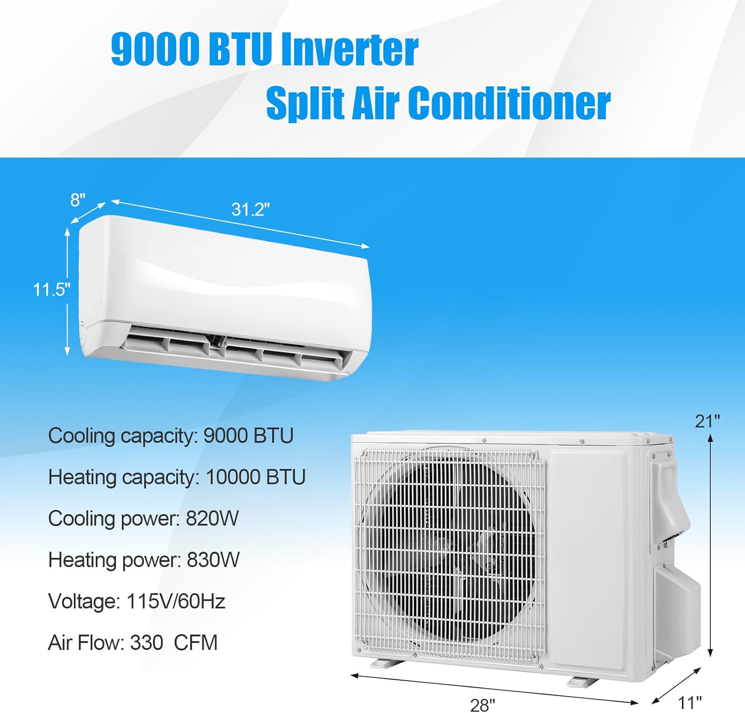 DORTALA 9000 BTU Mini Split Air Conditioner & Heater, 19 SEER2 115V Pre-Charged Inverter Heat Pump System, Wall Mounted Ductless AC Unit with Control & Installation Kit