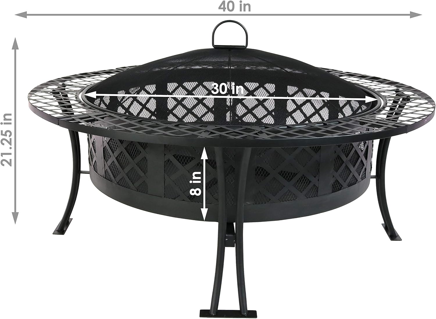 Sunnydaze 40-Inch Round Steel Fire Pit Table with Durable Spark Screen and Poker - Portable Design - Black - Diamond Weave