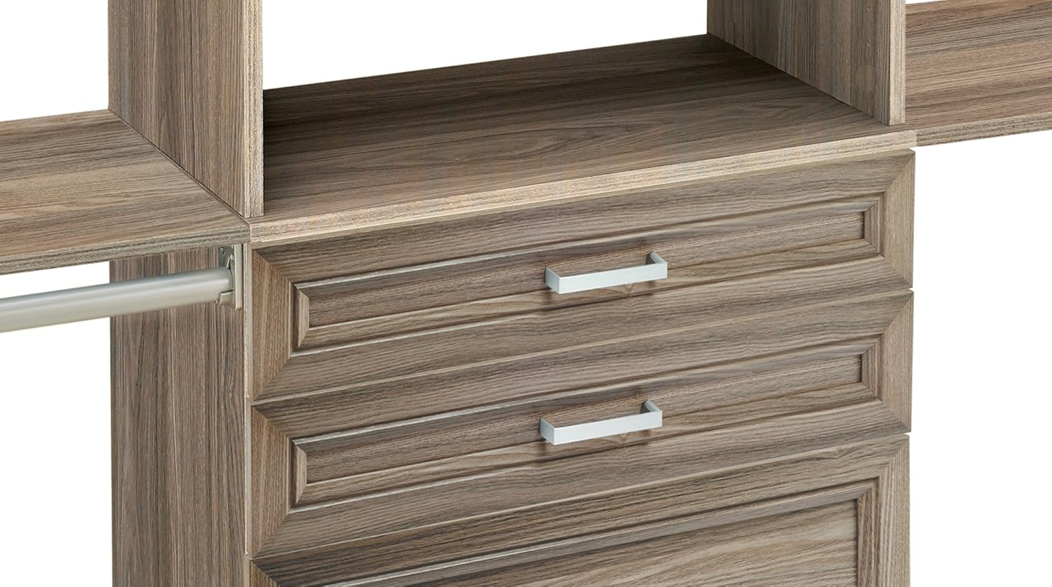 ClosetMaid SuiteSymphony Wood Closet Drawer, Add On Accessory, Shaker Style, for Storage, Closet, Clothes, 25” x 5” Size for 25 in. Units, Natural Gray/Satin Nickel