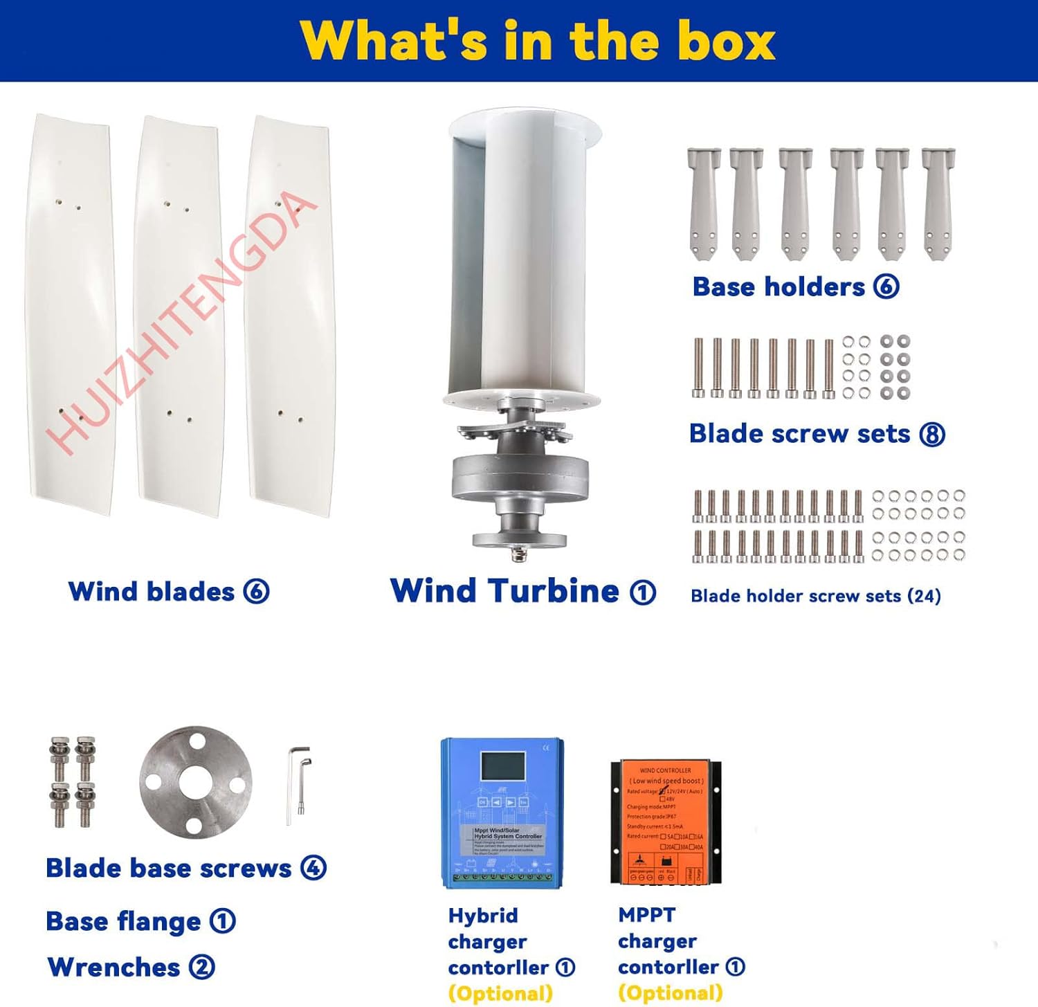3000W 12V 24V Free Energy Vertical Wind Turbine Kit, Vertical Permanent Maglev Wind Turbine with Controller for Home Factory Use (White)