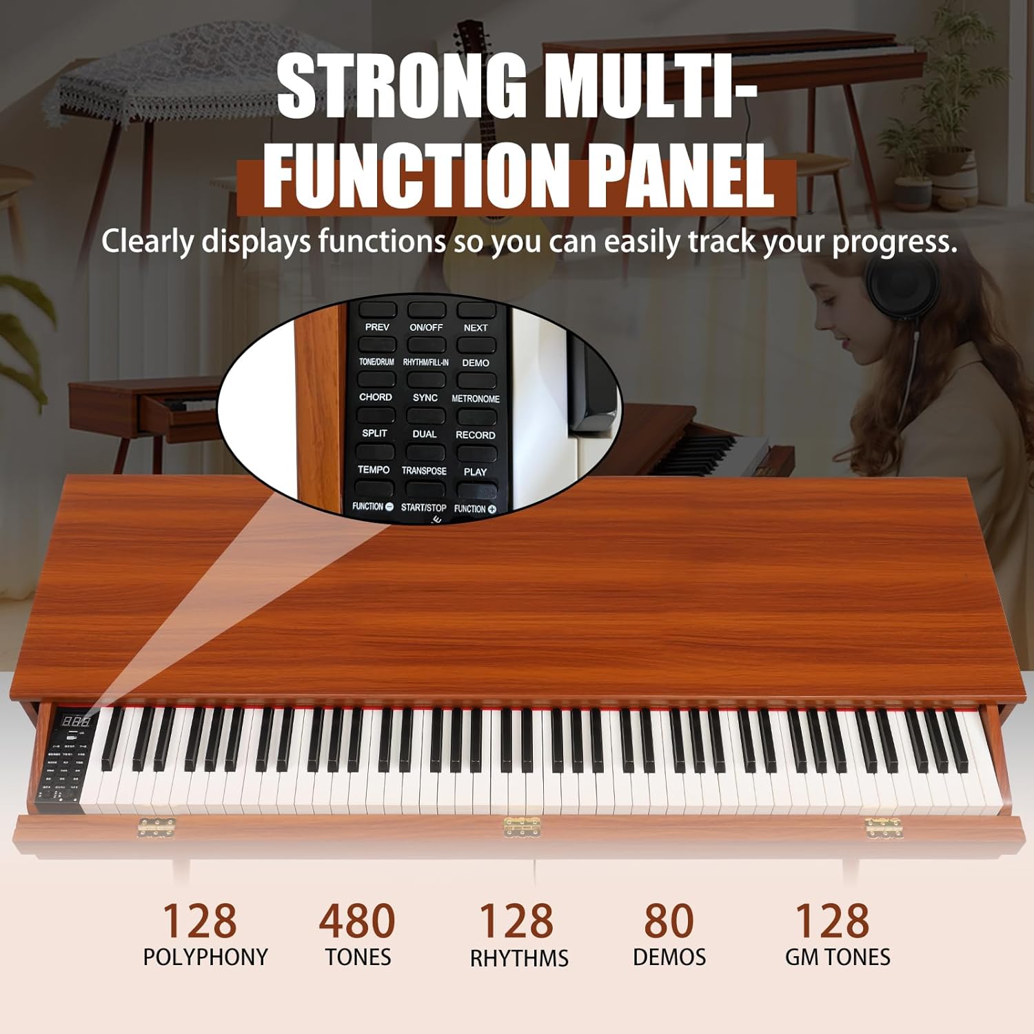 Ktaxon 88 Key Weighted Keyboard, Piano Keyboard with 4 Graded Hammer Action, Record, Transpose, Split, Metronome, Dual Keyboard, Digital Piano with Full Equipment for Beginner(Natural)