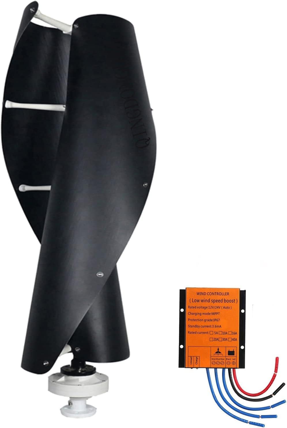 LiuSj JUnSt Spiral Wind Turbine, 8000W 12V 24V 48V Vertical Wind Turbine Household Small Wind Turbine with MPPT Controller 2 Blades for Home Yacht Farm(Black)