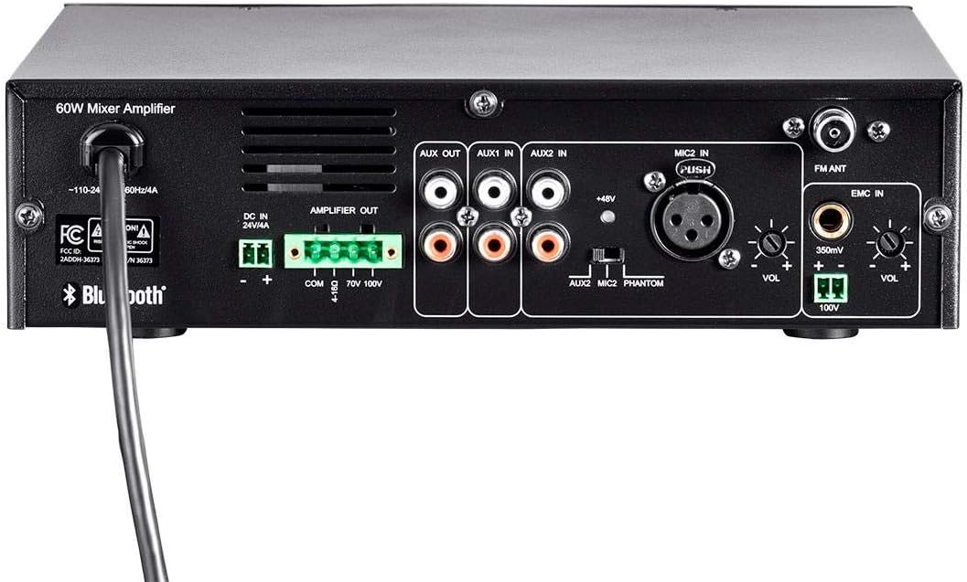 Monoprice Commercial Audio 60W 3CH 100/70V Mixer Amp - with Built-in Bluetooth Connection, Black