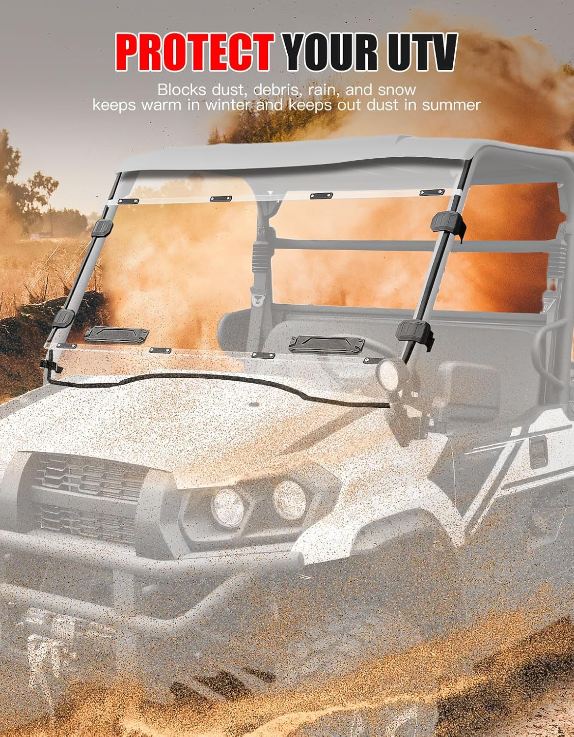 Front Full Windshield for Kawasaki Mule Pro MX, Clear 1/5