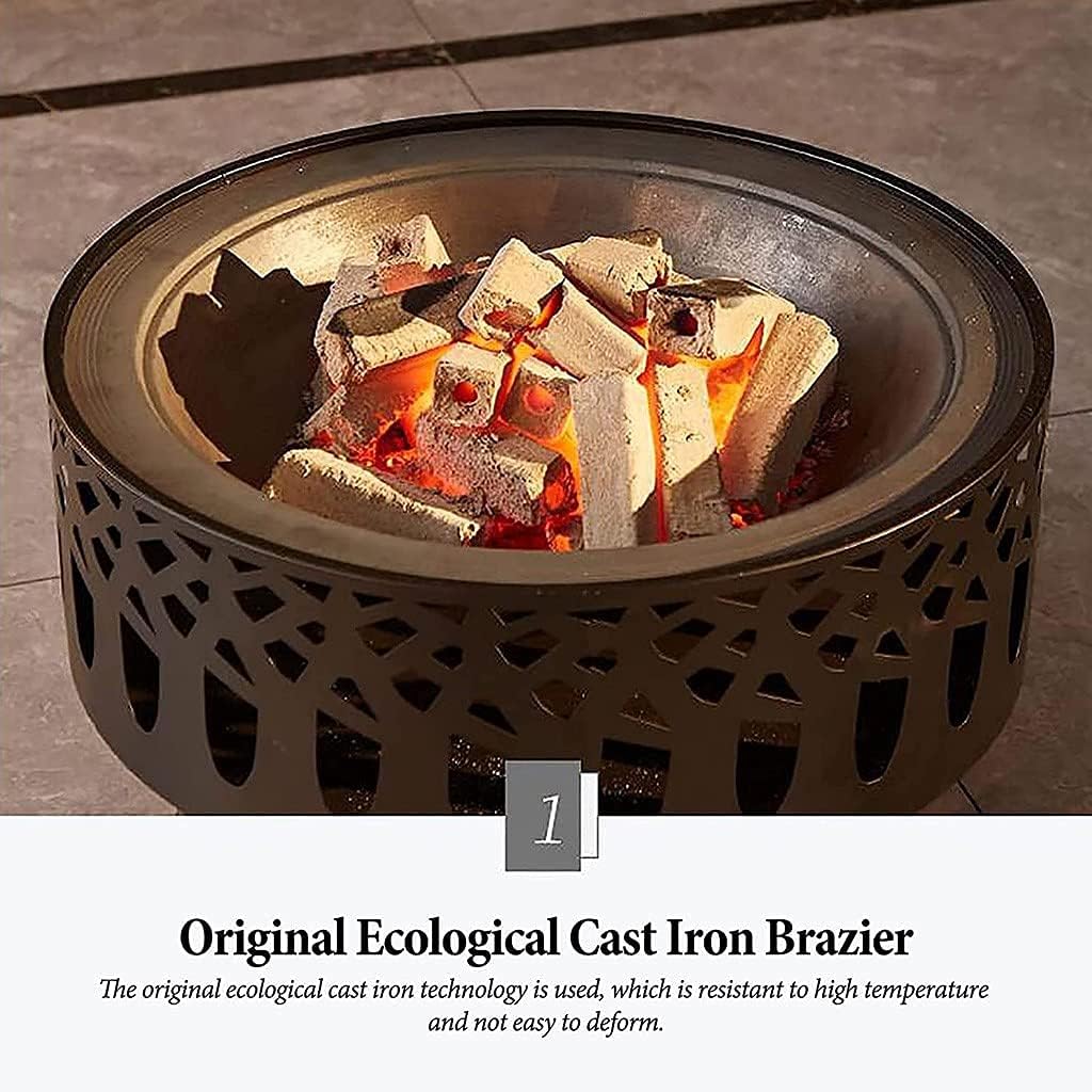 Fire Pits for Outside with Grill, 23Inch Outdoor Wood Burning Firepit Bowl with Spark Screen Cover Log Grate Fire Poker Steel Round Fireplace for Outside Camping Bonfire Beach Patio Backyard