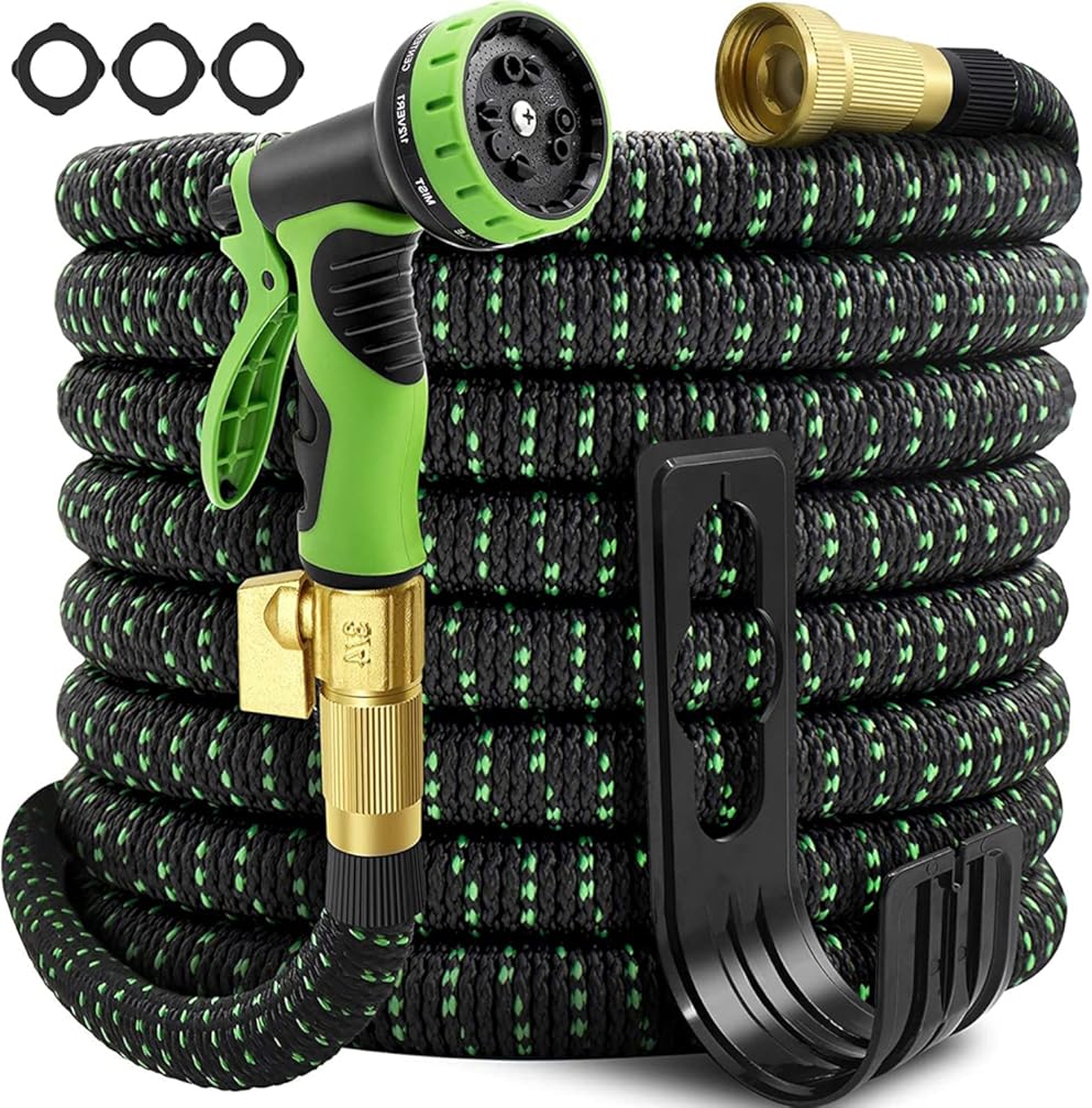 100ft Expandable Garden Hose, Flexible Thickened Leakproof Water Hose, With 10 Function Nozzle, 3/4