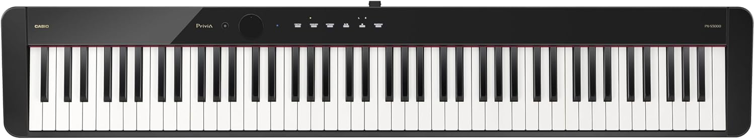 Casio Privia PX-S5000 Portable Digital Piano with 88 Hybrid Weighted Keys, 23 Tones, Touch Sensor Controls, Sustain Pedal, Bluetooth, USB, AC Adapter, 16W Speakers, Gloss Black Finish (PX-S5000BK)