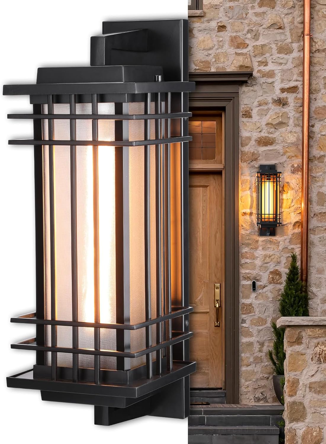 LEONLITE 20 Inch Large Outdoor Wall Lights, Classical Style Wall Lantern, Max 60W E26 Base, Craftsman Exterior Light Fixtures Wall Mount, Porch Light, Wall Sconce for Patio Garden, Black