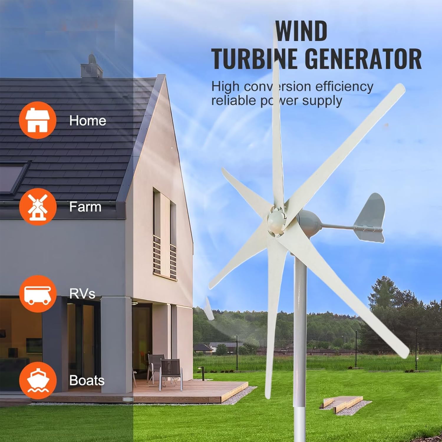 500W-800W 6 Blade Wind Controller Turbine Generator Kit, 48V/220V Wind Turbines Horizontal Home Powers Windmill Energy Turbines Charge(No Noise)