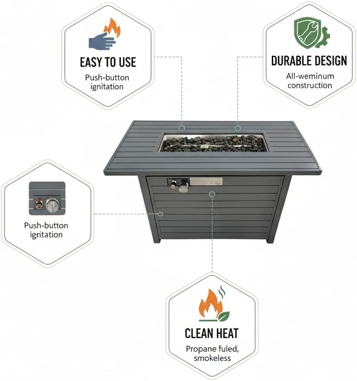 11'' H x 42'' L Steel Propane Outdoor Fire Pit Table with Lid